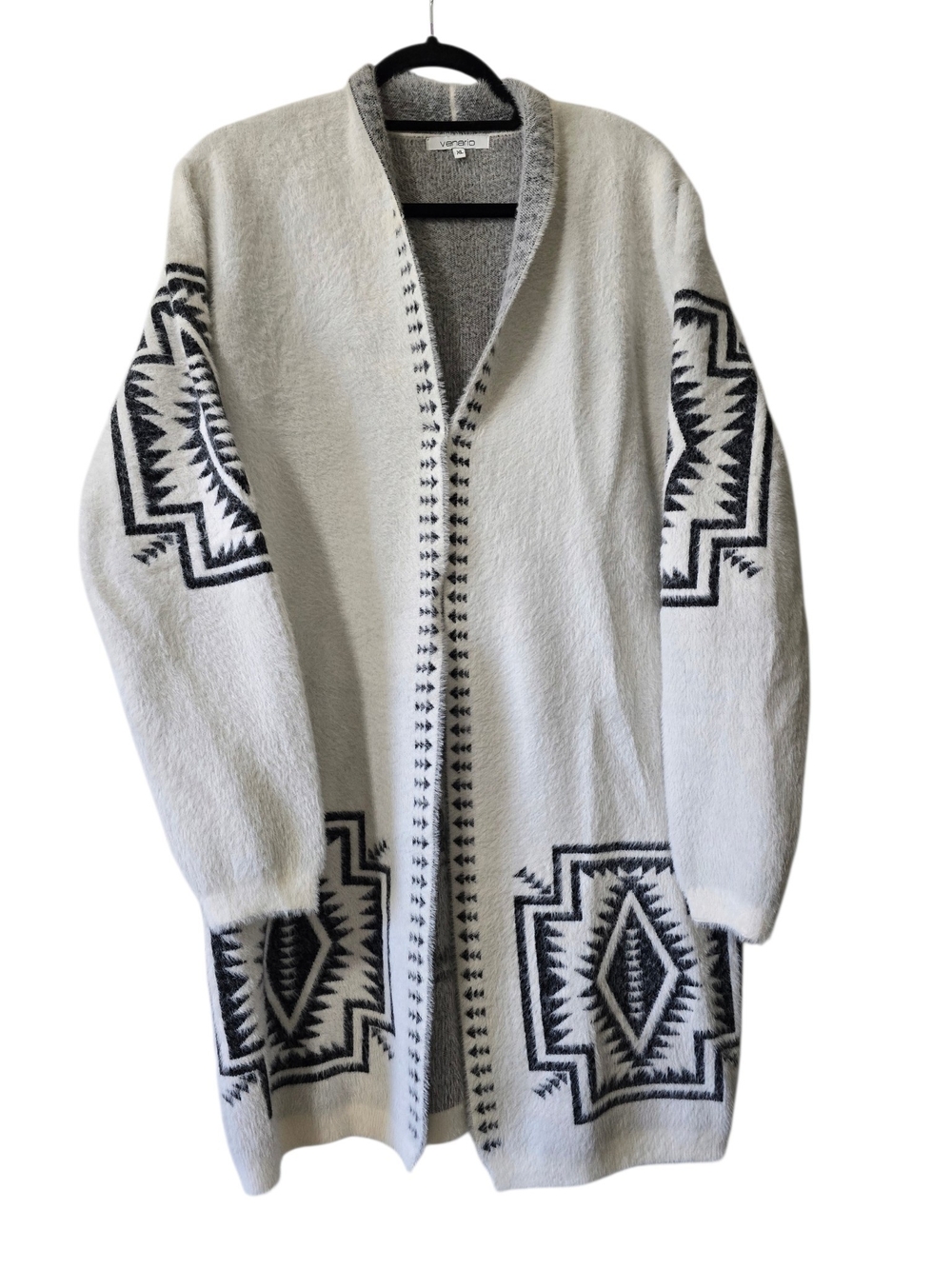 Ivory Open-Front Aztec Pattern Long Cardigan Sweater - Picture 2 of 6